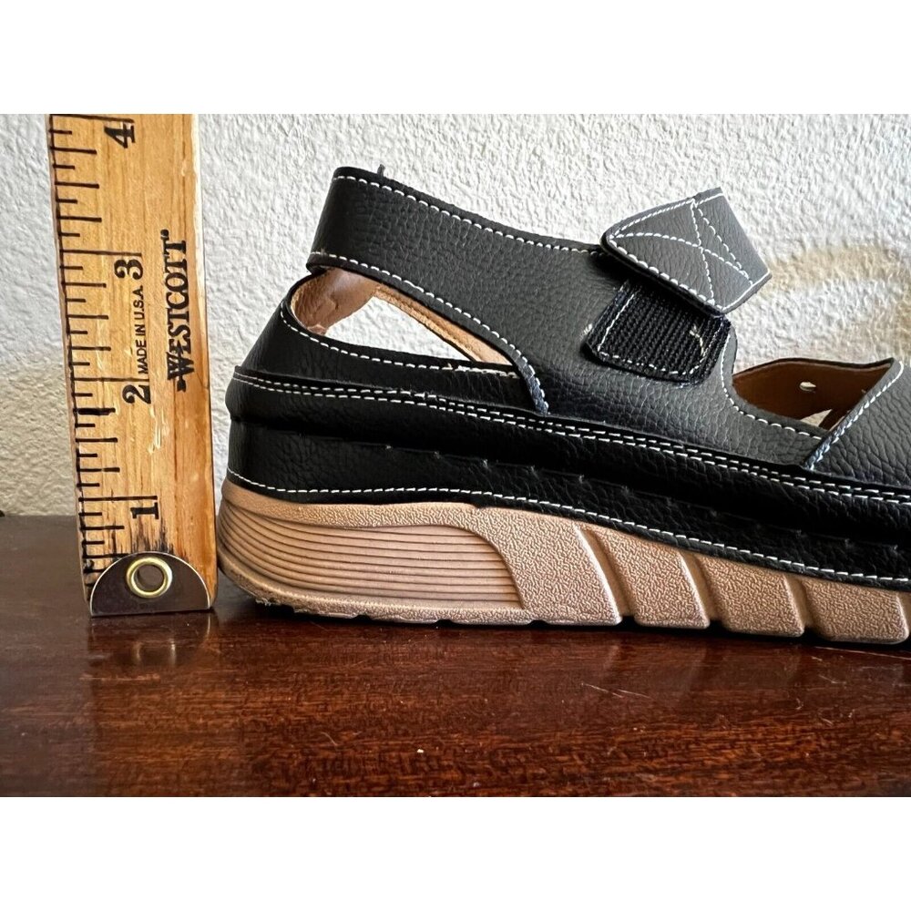 Siketu Women's Sandal Sz 8.5 Black Leather Closed Toe Comfort Hook and Loop - Picture 10 of 10